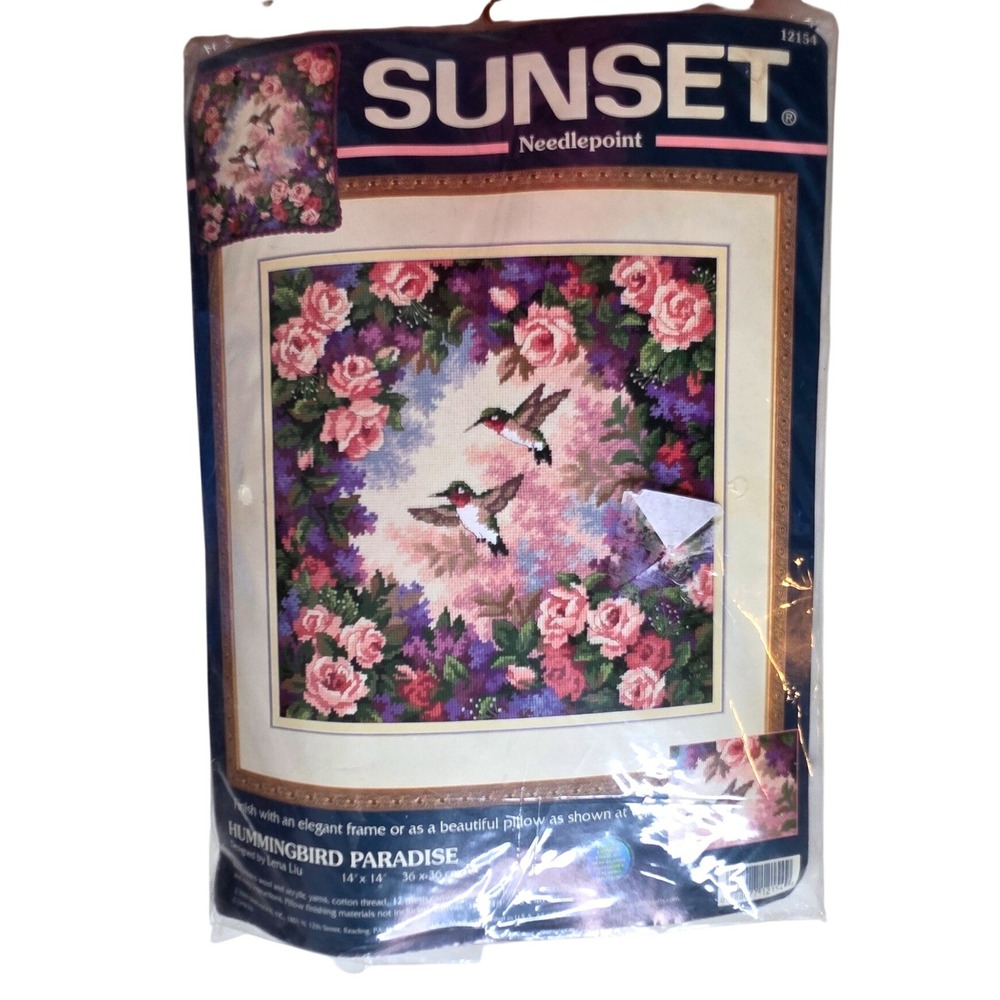 Sunset Needlepoint Hummingbird Paradise Kit 12154 Lena Liu Floral 14x14
